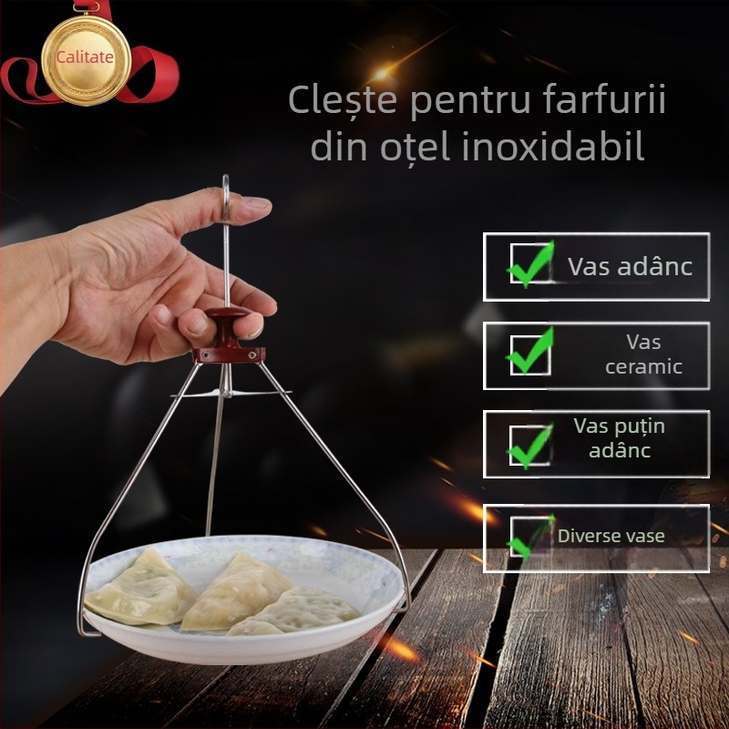 A5L Suport pentru farfurii și clips pentru boluri, oțel inox, clemă cu trei picioare, prindere cu trei gheare, protecție împotriva arsurilor
