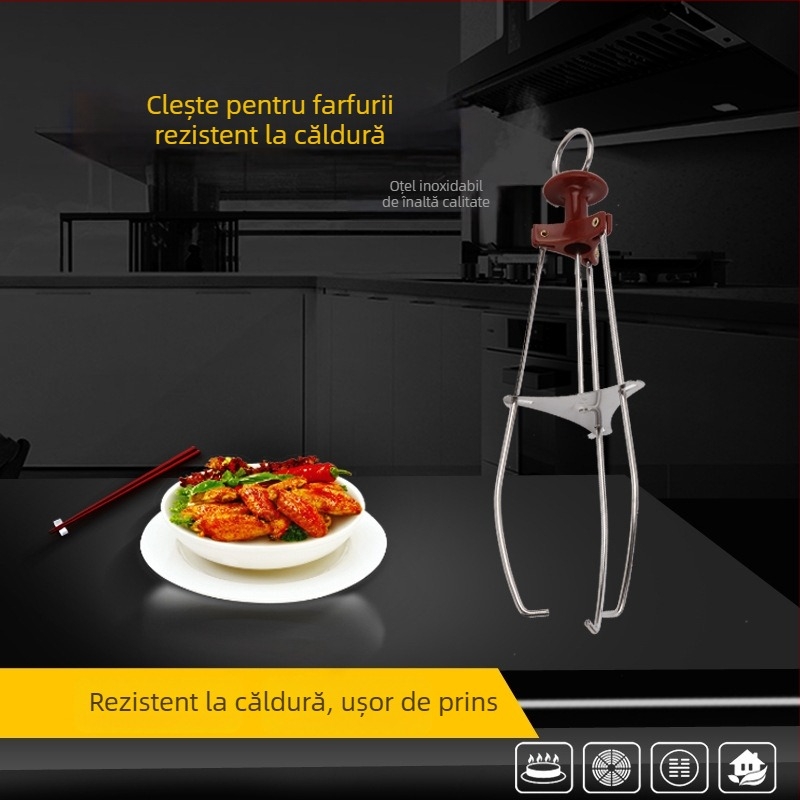 A5L Suport pentru farfurii și clips pentru boluri, oțel inox, clemă cu trei picioare, prindere cu trei gheare, protecție împotriva arsurilor
