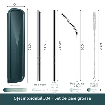 Paie-lingură din oțel inoxidabil 316, dintr-o singură piesă, cu două funcții: filtrare și amestecare, paie metalică pentru băut direct, diametru mare