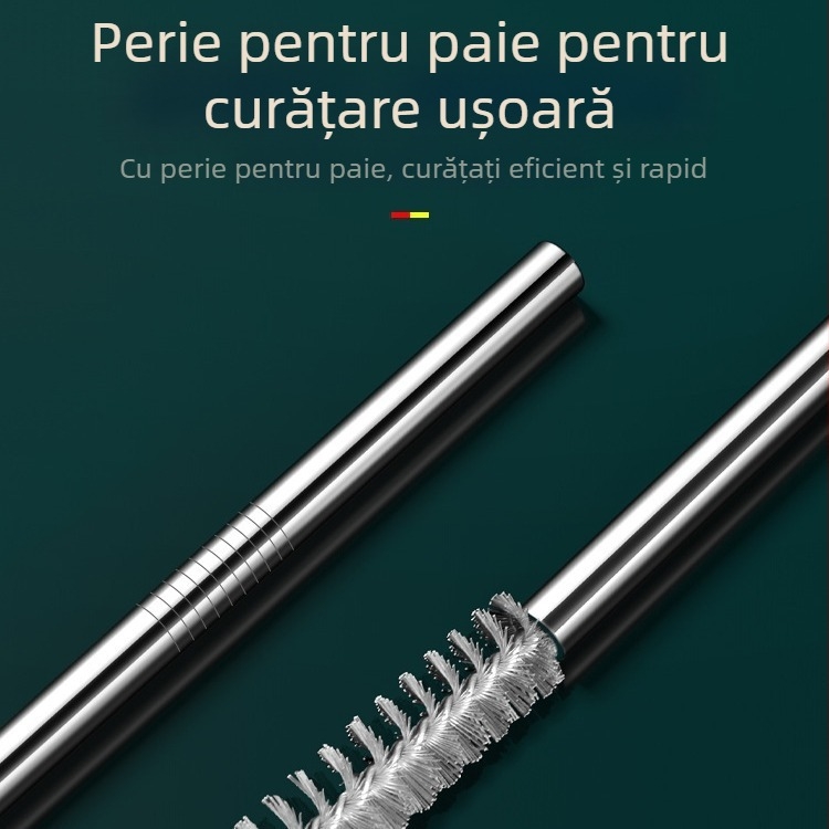 Paie-lingură din oțel inoxidabil 316, dintr-o singură piesă, cu două funcții: filtrare și amestecare, paie metalică pentru băut direct, diametru mare