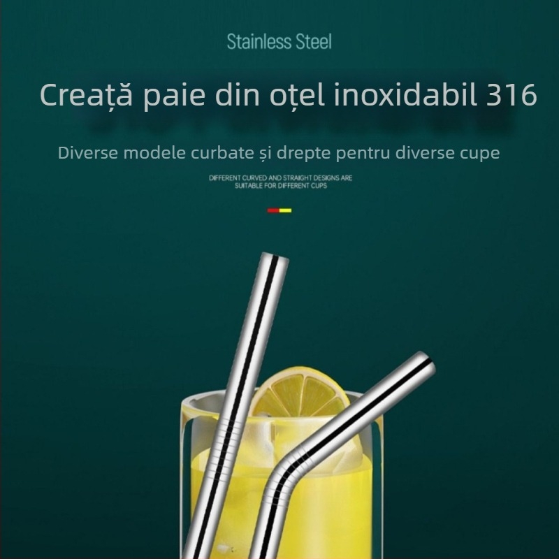 Paie-lingură din oțel inoxidabil 316, dintr-o singură piesă, cu două funcții: filtrare și amestecare, paie metalică pentru băut direct, diametru mare