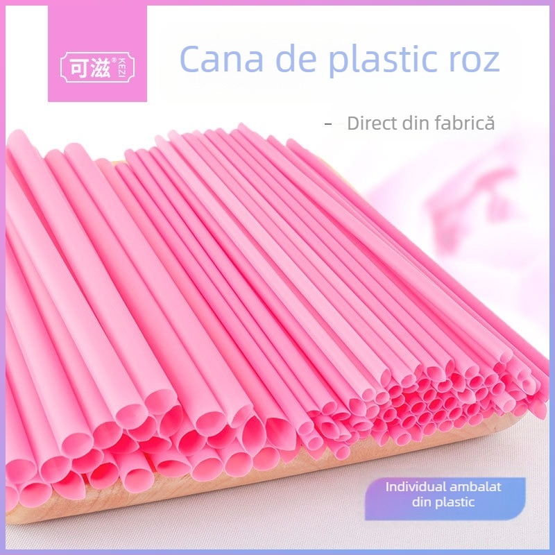 Paie roz pentru ceai cu perle, de unică folosință, ambalate individual, PP cu diametru mare, 200 bucăți