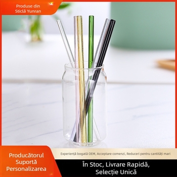 Paie din sticlă borosilicat colorate pentru ceai cu lapte, paie transparente, drepte, stil Instagram