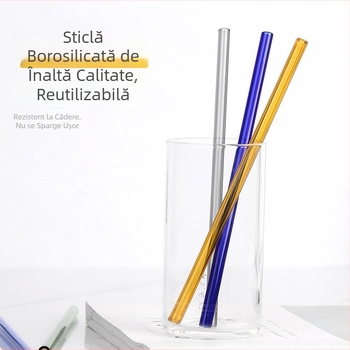 Paie din sticlă borosilicat colorate pentru ceai cu lapte, paie transparente, drepte, stil Instagram