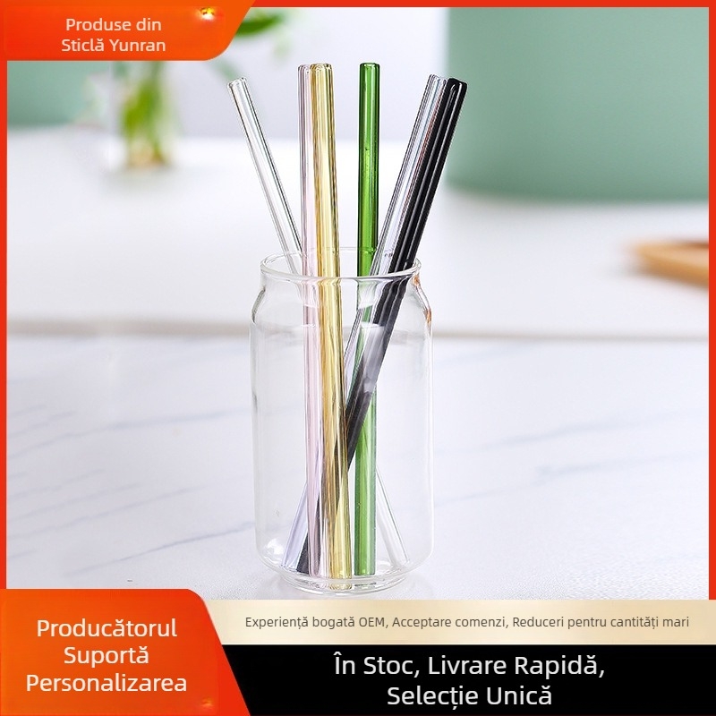 Paie din sticlă borosilicat colorate pentru ceai cu lapte, paie transparente, drepte, stil Instagram