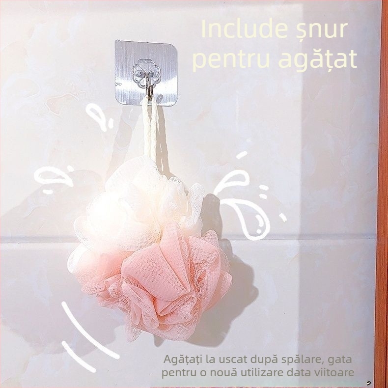 Balon de baie mare, durabil, cu spumare intensă, floare de baie și prosop pentru exfolierea spatelui