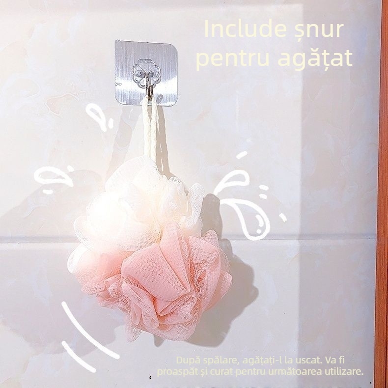 Balon de baie mare, durabil, cu spumare intensă, floare de baie și prosop pentru exfolierea spatelui