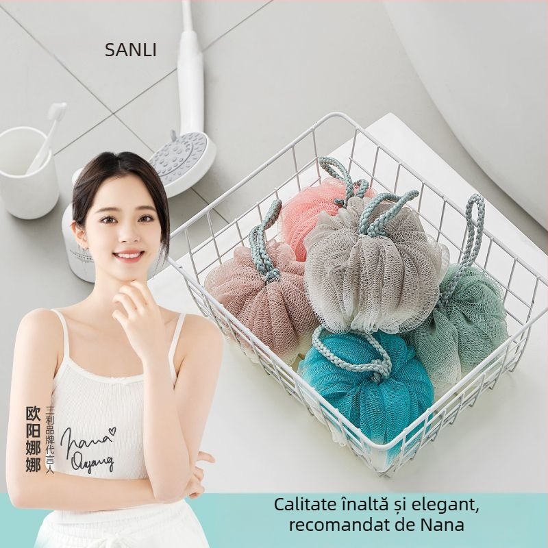 Set Sanli PE pentru baie: minge de baie cu spumă, prosop de baie, burete pentru spate și lufă de baie