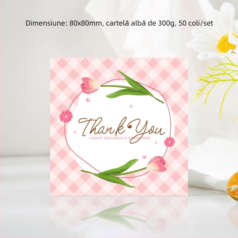 Card de mulțumire pătrat, alb, design simplu și modern, pentru nunți și zile de naștere