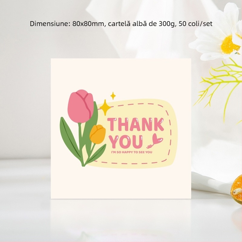 Card de mulțumire pătrat, alb, design simplu și modern, pentru nunți și zile de naștere