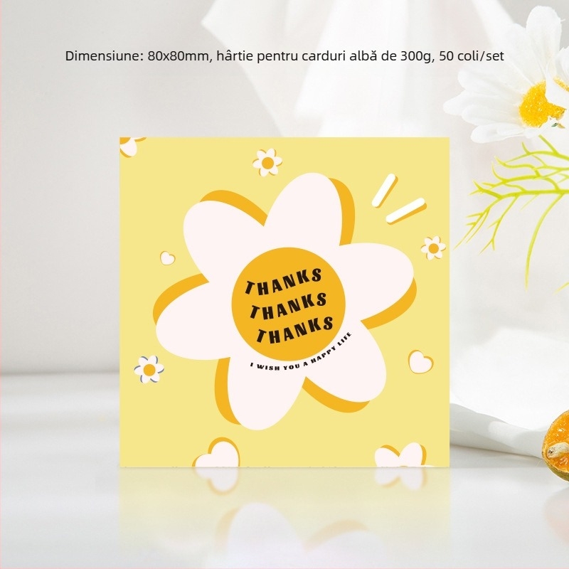 Card de mulțumire pătrat, alb, design simplu și modern, pentru nunți și zile de naștere