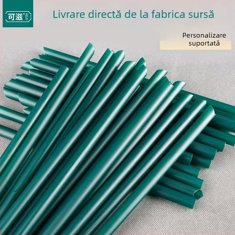 Paie de unică folosință verde închis pentru bubble tea, ambalate individual, paie subțiri pentru băuturi, 200 buc