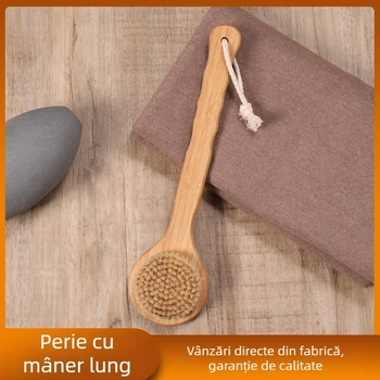 Perie de baie din lemn, multifuncțională, cu mâner lung, perie de masaj pentru spate, peri moi în stil japonez
