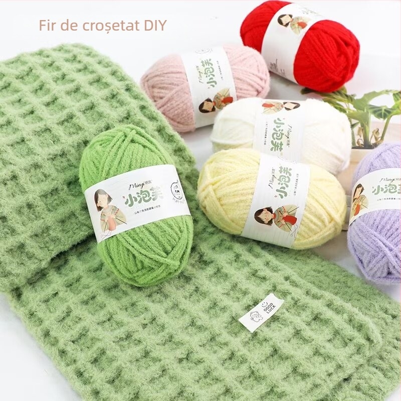 Fir 3 mm din orez lipicios pentru DIY, fir gros de lână cu textură mousse din bumbac – pentru croșetat: geantă, pălărie, eșarfă