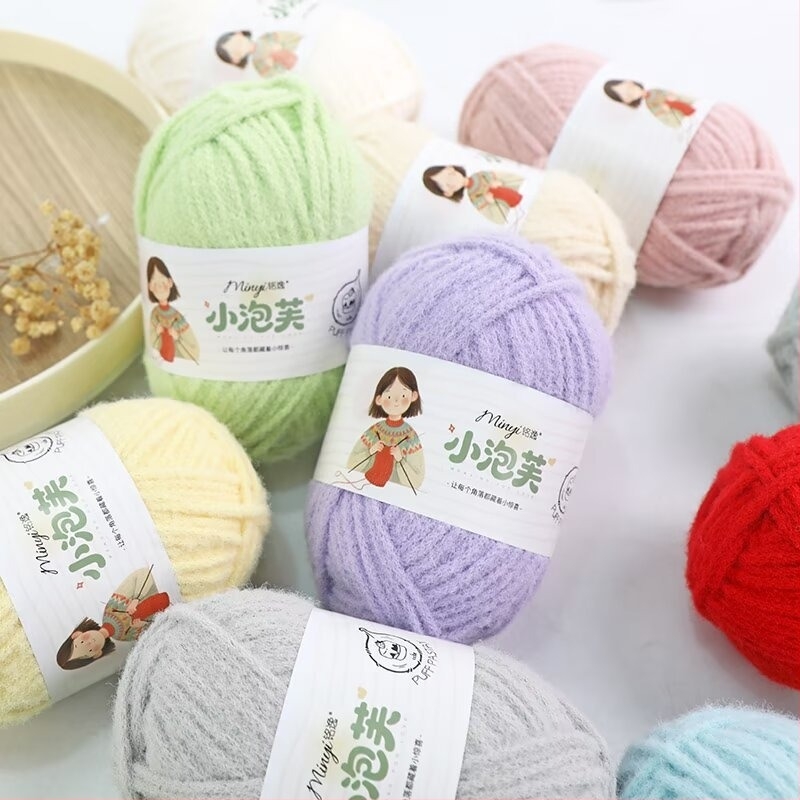 Fir 3 mm din orez lipicios pentru DIY, fir gros de lână cu textură mousse din bumbac – pentru croșetat: geantă, pălărie, eșarfă