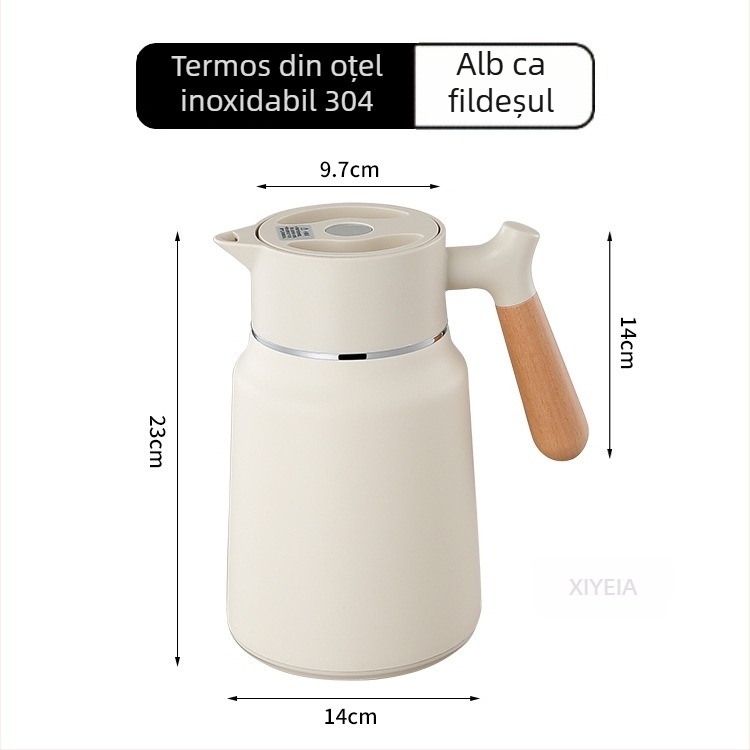 Termos cu mâner din lemn, interior din oțel 304, izolație cu pereți dubli, termos de cafea pentru casă, birou și hotel.