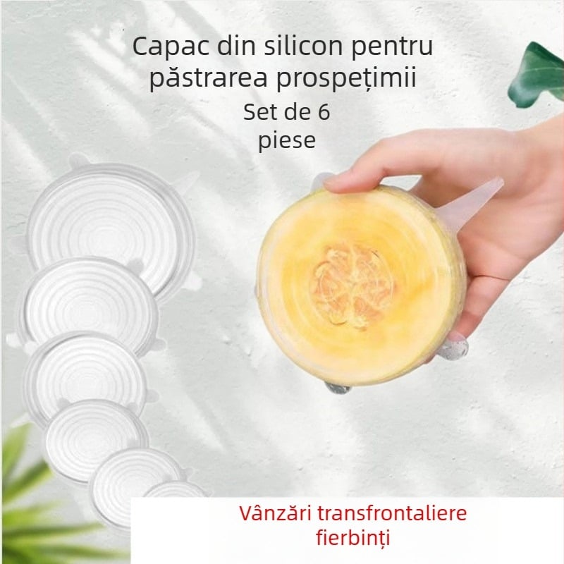 Set de 6 capace din silicon pentru păstrarea prospețimii, de calitate alimentară, rezistente la praf și stropire, capace izolate termic pentru boluri compatibile cu microunde