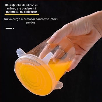 Set de 6 capace din silicon pentru conservarea prospețimii, capace rotunde pentru boluri, sigilate, pentru frigider, din materiale alimentare, îngroșate, elastice, multifuncționale