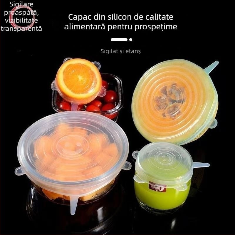Set de 6 capace din silicon pentru conservarea prospețimii, capace rotunde pentru boluri, sigilate, pentru frigider, din materiale alimentare, îngroșate, elastice, multifuncționale