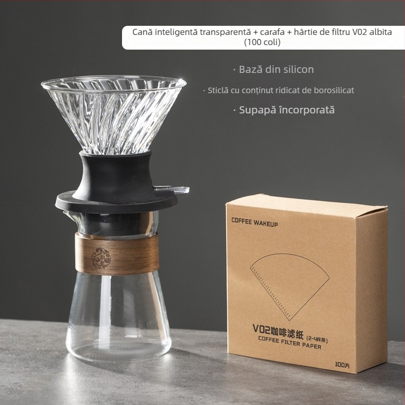 Set pentru preparare manuală a cafelei cu filtru și dripper din sticlă pentru cafea și ceai