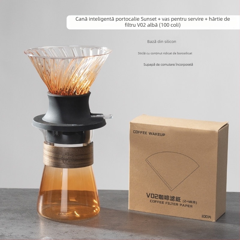 Set pentru preparare manuală a cafelei cu filtru și dripper din sticlă pentru cafea și ceai
