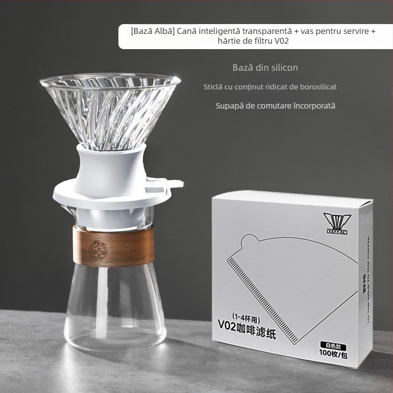 Set pentru preparare manuală a cafelei cu filtru și dripper din sticlă pentru cafea și ceai