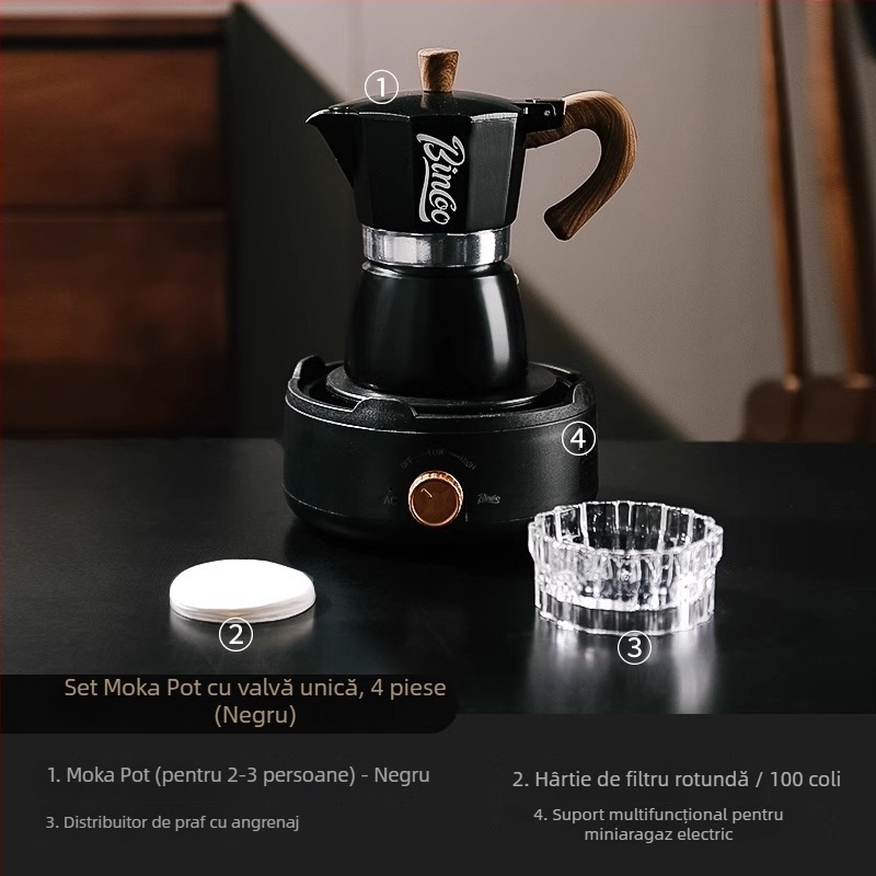 Bincoo Set moka pot pentru cafea cu râșniță manuală, mini espresso