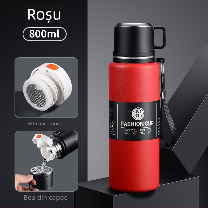 Termos din oțel inoxidabil 316, capacitate mare, portabil pentru ceai și apă, cu filtru de ceai și separator, logo personalizat