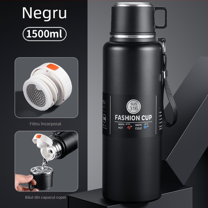Termos din oțel inoxidabil 316, capacitate mare, portabil pentru ceai și apă, cu filtru de ceai și separator, logo personalizat