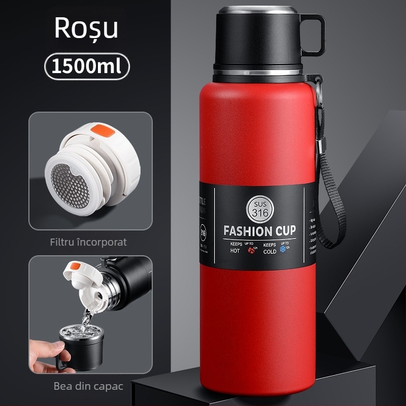 Termos din oțel inoxidabil 316, capacitate mare, portabil pentru ceai și apă, cu filtru de ceai și separator, logo personalizat