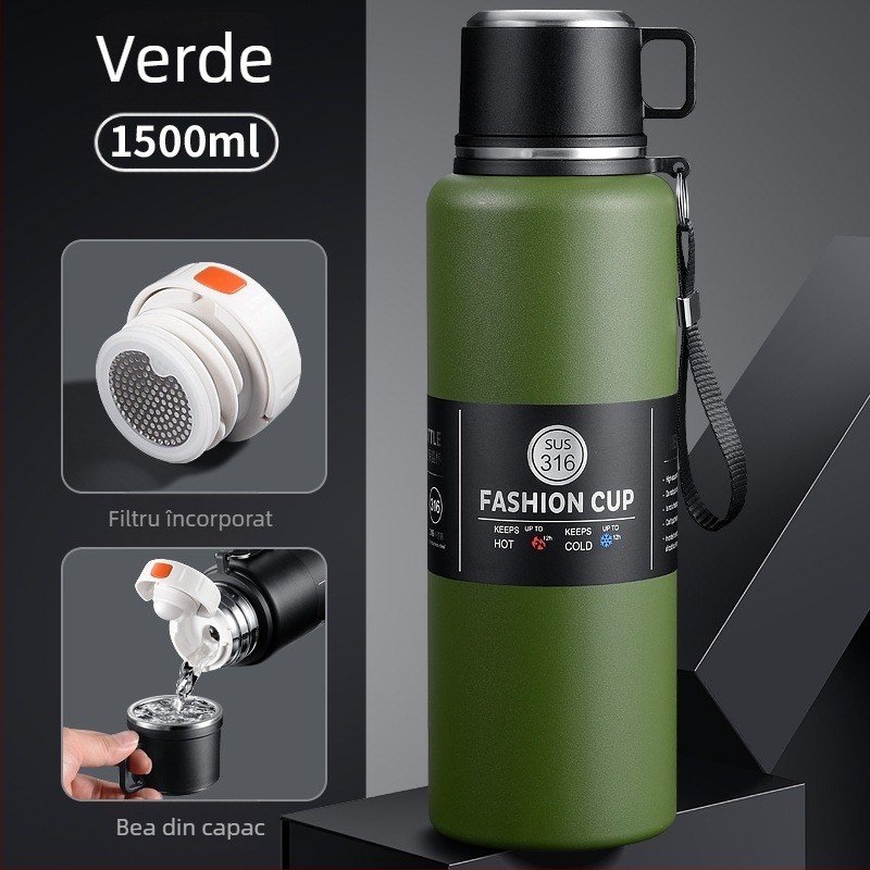Termos din oțel inoxidabil 316, capacitate mare, portabil pentru ceai și apă, cu filtru de ceai și separator, logo personalizat