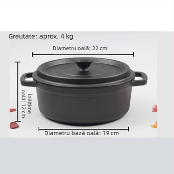Oală din fontă netencuită pentru tocăniță și supă, pentru două porții, manufactură tradițională, cu pereți mai groși