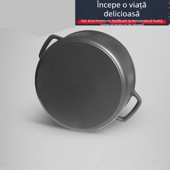 Oală din fontă netencuită pentru tocăniță și supă, pentru două porții, manufactură tradițională, cu pereți mai groși