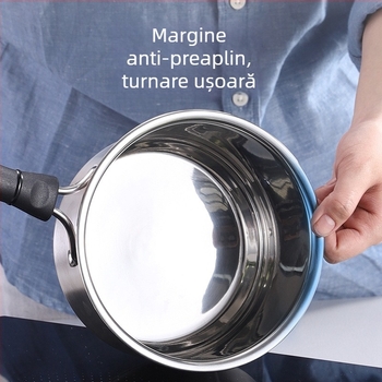 Oală de lapte din oțel inoxidabil 304, cu fund dublu, cu mâner unic și două urechi, compatibilă cu inducție, 3,1–4 L