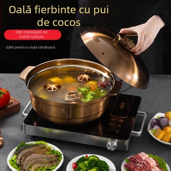 Oală de hot pot din oțel inoxidabil, cu nucleu de cupru și fund dublu, oală cu cocos-pui, oală Yuanyang cu două gusturi pentru inducție, uz casnic și comercial