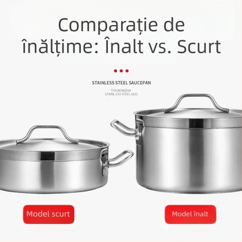 Oală din oțel inoxidabil cu fund triplu-strat, mâner unic, fără strat, compatibilă cu plita cu inducție, rezistentă la temperaturi înalte