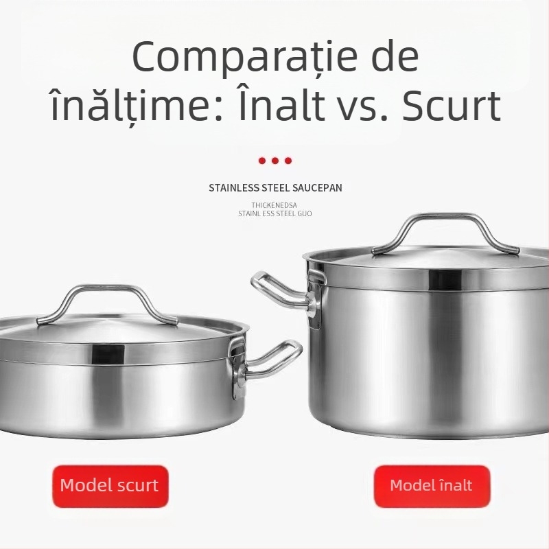 Oală din oțel inoxidabil cu fund triplu-strat, mâner unic, fără strat, compatibilă cu plita cu inducție, rezistentă la temperaturi înalte