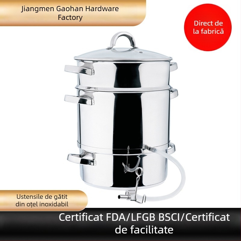 Oală din oțel inoxidabil pentru suc și aburi de fructe cu capac din sticlă, 5L/8L/10L