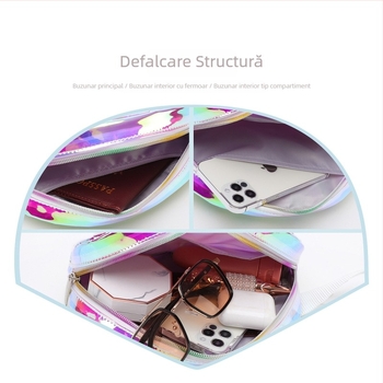 Geantă de umăr crossbody din PVC argintie, cu model scoică colorat, pentru purtare zilnică