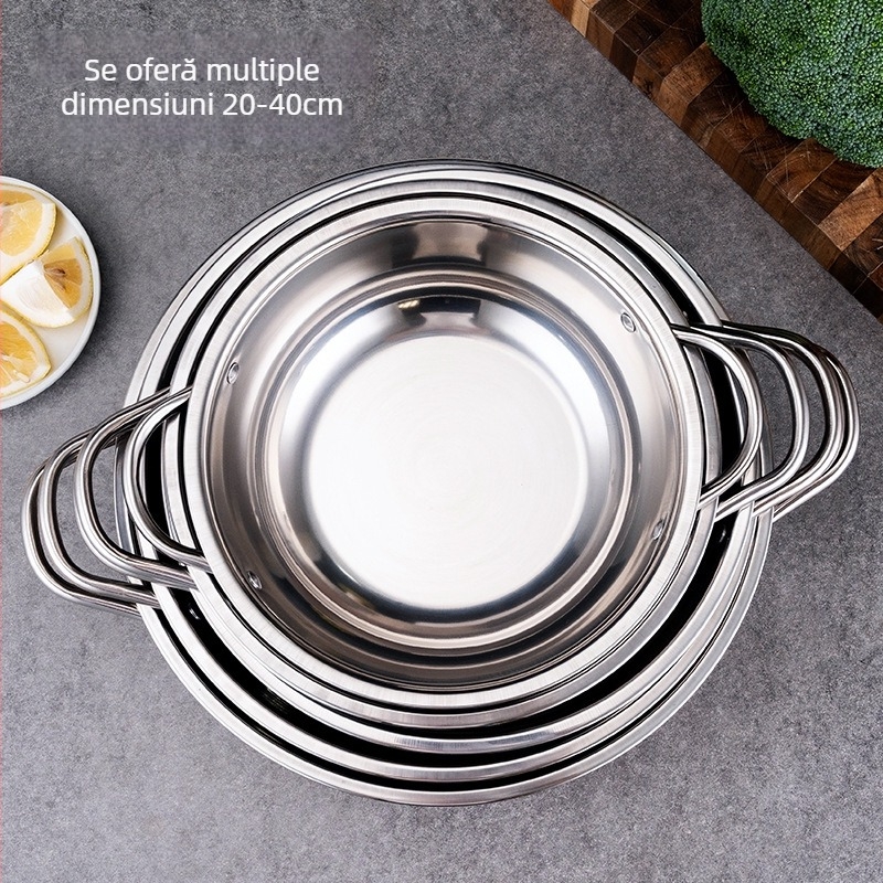 Oală din oțel inoxidabil pentru plite cu inducție, fund gros, oală Shabu cu două mânere pentru supă limpede, pentru uz casnic și comercial