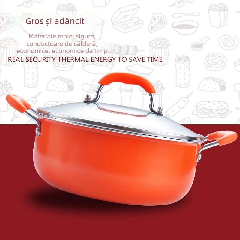 Oală de supă cu două mâneri, antiaderentă, oală pentru lapte, fără fum, pentru hot pot și alte preparate, compatibilă cu inducția.
