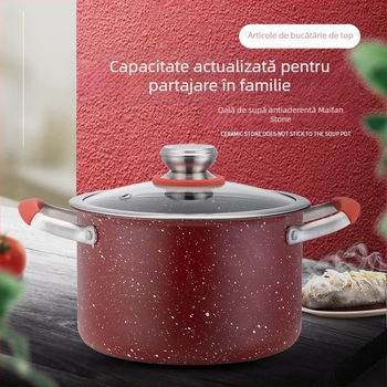 Oală de supă din oțel inoxidabil cu piatră Maifan, antiaderentă, capacitate mare, mâner dublu, fund multistrat, oală versatilă pentru supe