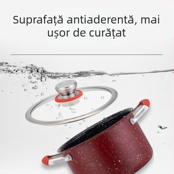 Oală de supă din oțel inoxidabil cu piatră Maifan, antiaderentă, capacitate mare, mâner dublu, fund multistrat, oală versatilă pentru supe