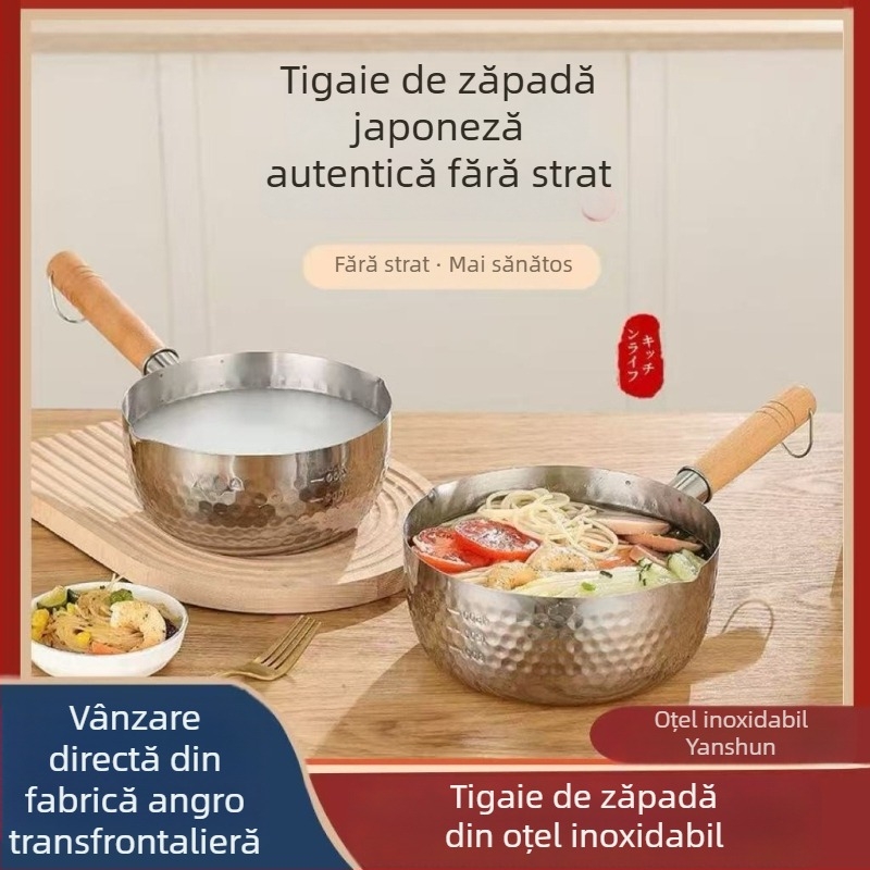 Oală japoneză din oțel inoxidabil 430, netencuită, pentru lapte și mâncare pentru bebeluși, oală mică pentru supe și tăiței, capac de sticlă, 1.1–2 L
