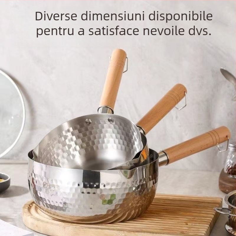 Oală japoneză din oțel inoxidabil 430, netencuită, pentru lapte și mâncare pentru bebeluși, oală mică pentru supe și tăiței, capac de sticlă, 1.1–2 L