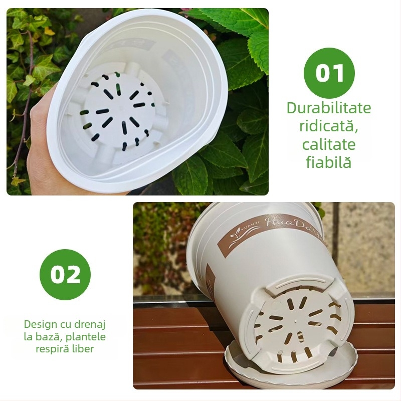 Ghiveci rotund din rășină albă, gros, cu ventilație și control al rădăcinilor, pentru trandafiri și hortensii, plastic, personalizabil