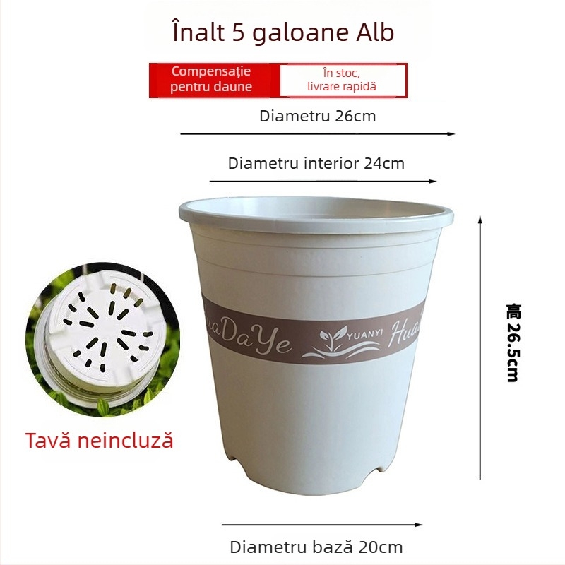 Ghiveci rotund din rășină albă, gros, cu ventilație și control al rădăcinilor, pentru trandafiri și hortensii, plastic, personalizabil