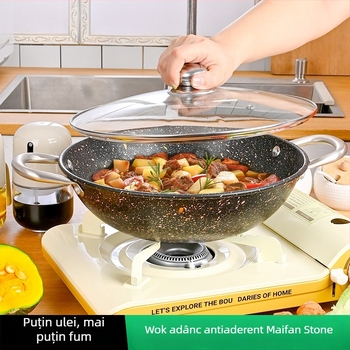 Oală cu piatră Maifan, antiaderentă, mâner dublu – vas universal pentru supă, hot pot, prăjire și sotare, pentru plită cu inducție sau gaz