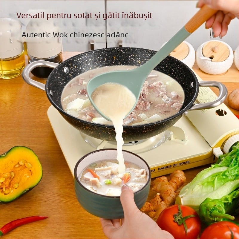 Oală cu piatră Maifan, antiaderentă, mâner dublu – vas universal pentru supă, hot pot, prăjire și sotare, pentru plită cu inducție sau gaz