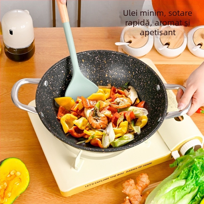 Oală cu piatră Maifan, antiaderentă, mâner dublu – vas universal pentru supă, hot pot, prăjire și sotare, pentru plită cu inducție sau gaz